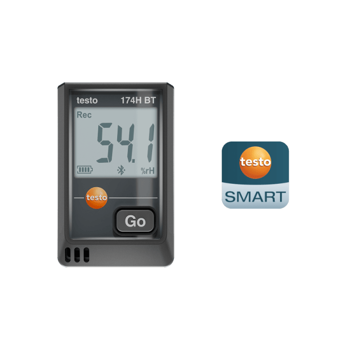 Mini lämpötila- ja kosteustietojen kirjauslaite Testo 174 H BT Bluetooth- ja sovellusliitännällä (musta)