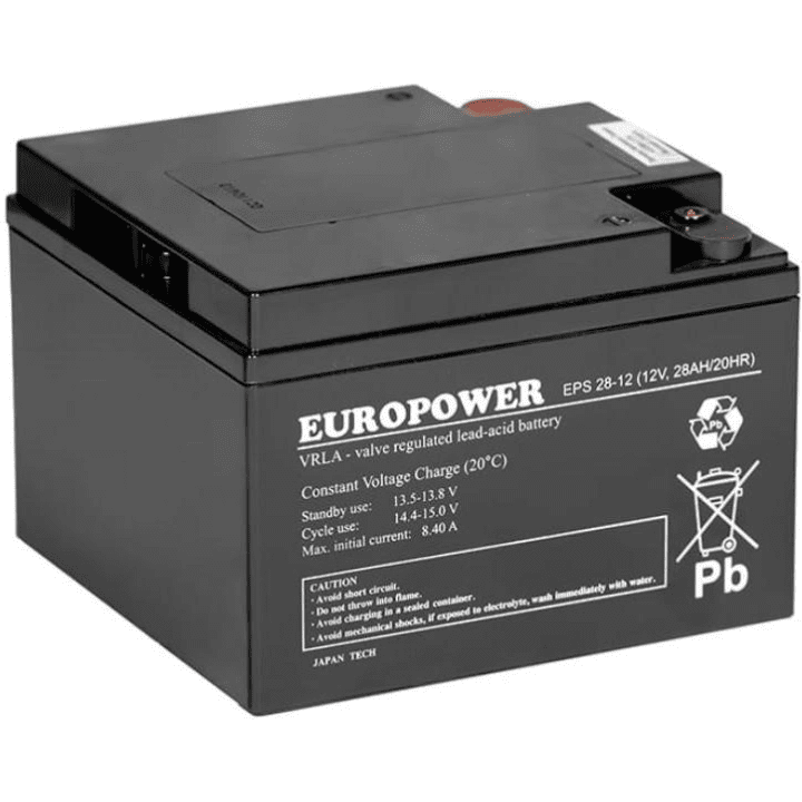 EUROPOWER EPS 28-12 – AGM baterija 12 V, 28 Ah, tarnavimo laikas 8-12 metų