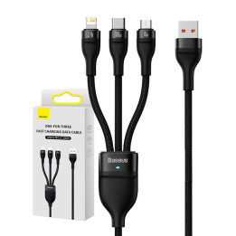 Baseus Flash Series 3-in-1 USB Cable, USB-C + Micro USB + Lightning, 100W, 1.2m (Black) CASS030001