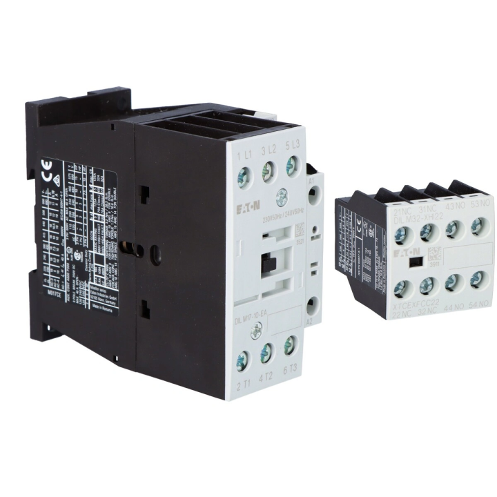 Контактор Eaton 90 кВт/400 В, управление 230 В переменного тока DILM170-EA + модуль вспомогательных контактов 2НО 2НЗ DILM150-XH