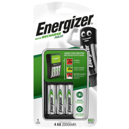 Energizer Accu Recharge MAXI četrvietīgs AA/AAA NiMH akkulaturi + Energizer AA 2000mAh Ni-MH akku 4 gab.