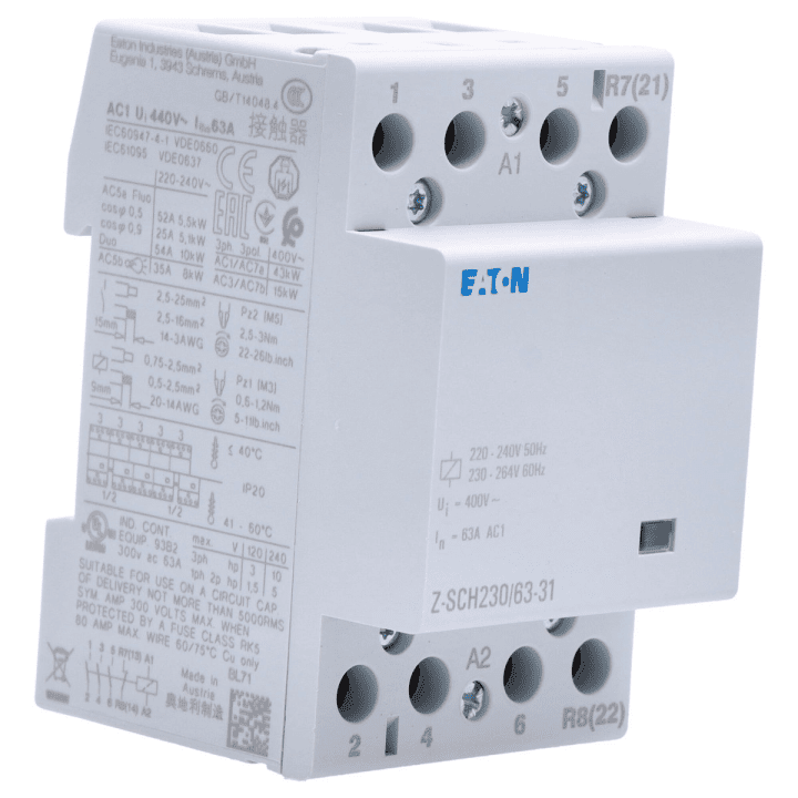 Монтажный контактор Eaton Z-SCH230/63-31, 63 А, 230 В, катушка переменного тока 3 нормально разомкнутых 1 нормально замкнутых 3 