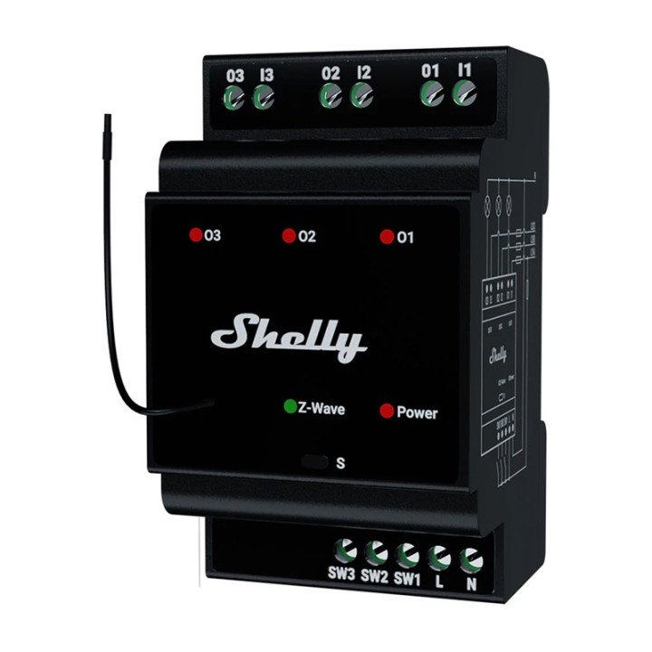 Shelly Wave Pro 3 Z-Wave 3-Channel DIN Rail Relay