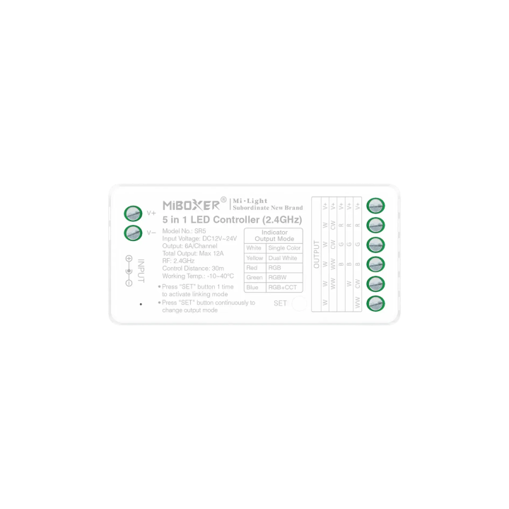 LED kontrolieris 5in1 RGB+CCT 12-24VDC 12A SR5