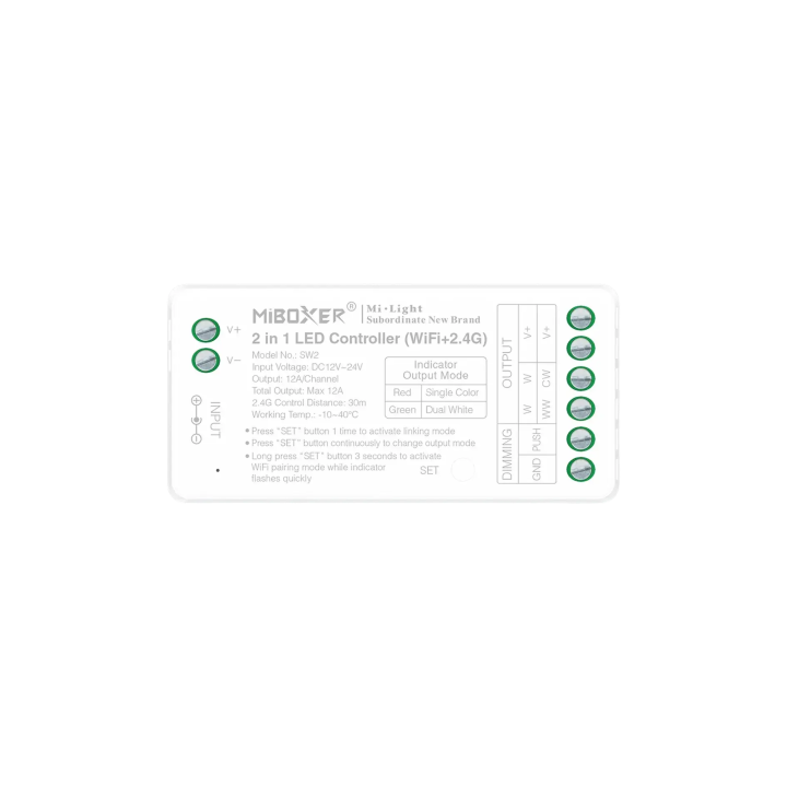 LED kontrolieris 2in1 MONO/CCT 12-24VDC 12A WiFi SW2 (FUT035W+)