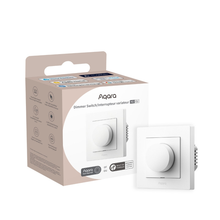 Aqara H2 Dimmer EU älykäs seinäkytkin, Zigbee + Thread, 2 kanavaa, 200 W, valkoinen