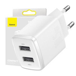 Baseus Compact Quick Charger 2U, 2x USB-A, 10.5W (White) CCXJ010202