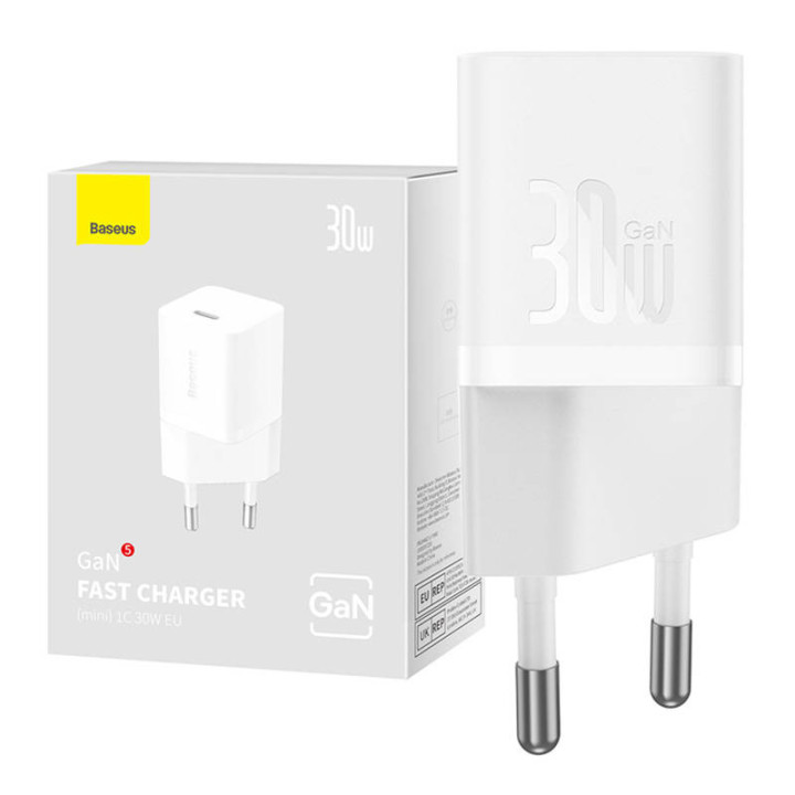Мини зарядное устройство Baseus GaN5 30W (белое)