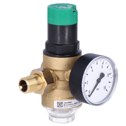 Resideo Braukmann Pressure Regulator, with union fittings, 1/2 inch, with pressure gauge 0–10 bar