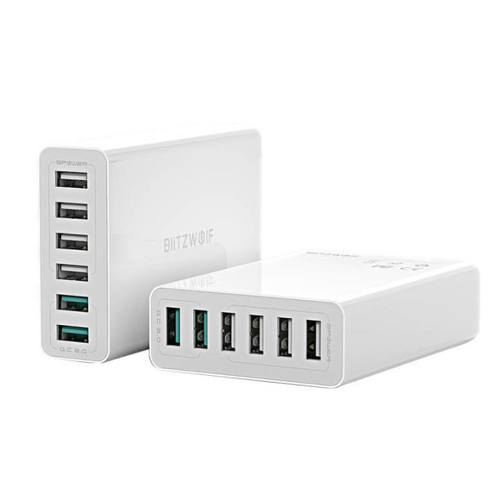 Laturi 6x USB Blitzwolf BW-S15, QC 3.0, 60 W (valkoinen)