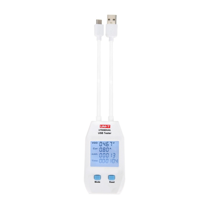 UNI-T UT-658DUAL USB тестер с ЖК-дисплеем, измерение напряжения, тока, мощности, ёмкости, сопротивления и температуры