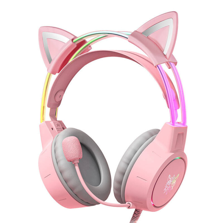 Игровые наушники ONIKUMA X15Pro, розовые/кошачьи уши