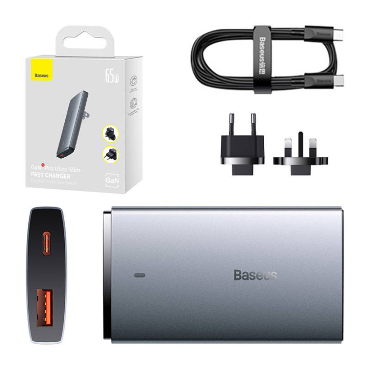 Зарядное устройство Baseus GaN5, 65 Вт, 1 порт USB-C, 1 порт USB-A