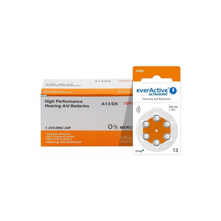 60x everActive Ultrasonic 13 PR48 B0134 B26PA AC13E HA13 13AU DA13 13HPX ZA13 PR13H 1,45 В воздушно-цинковые батарейки для слухо