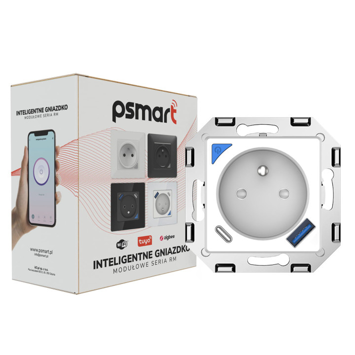 Psmart RM Series Smart ZigBee Socket with USB-A & USB-C, Energy Monitoring, White (No Frame)