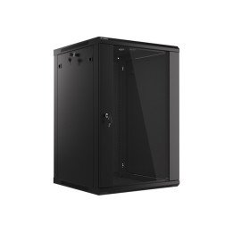 Lanberg :: Rack Cabinet 19” Sienas stiprinājums 18U/600X600 (plakana pakete) V2 Black Stikla durvis