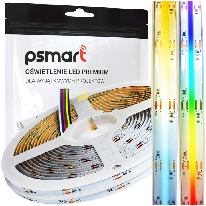 PSMART Светодиодная лента COB 24В RGB+CCT | IP20 | 12 мм | 840 светодиодов/м | 5 м