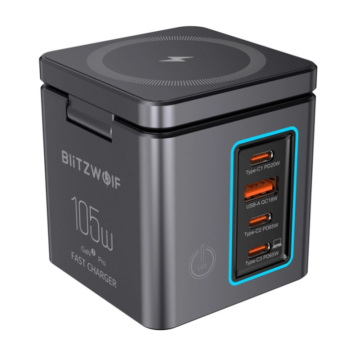 Blitzwolf BW-i113 GaN, USB-A, 3xUSB-C, 105 W verkkolaturi
