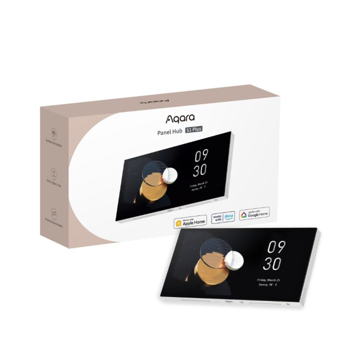 Aqara S1 Plus Panel Hub EU – išmanusis sieninis jungiklis su Zigbee/Wi-Fi centru, 2 kanalai, 8A, lietimui jautrus valdymas, sude