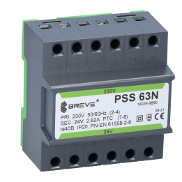 Yksivaiheinen muuntaja PSS 63N 230V 24V IP30 DIN-kiskoon TH-35 modulaarisessa kotelossa