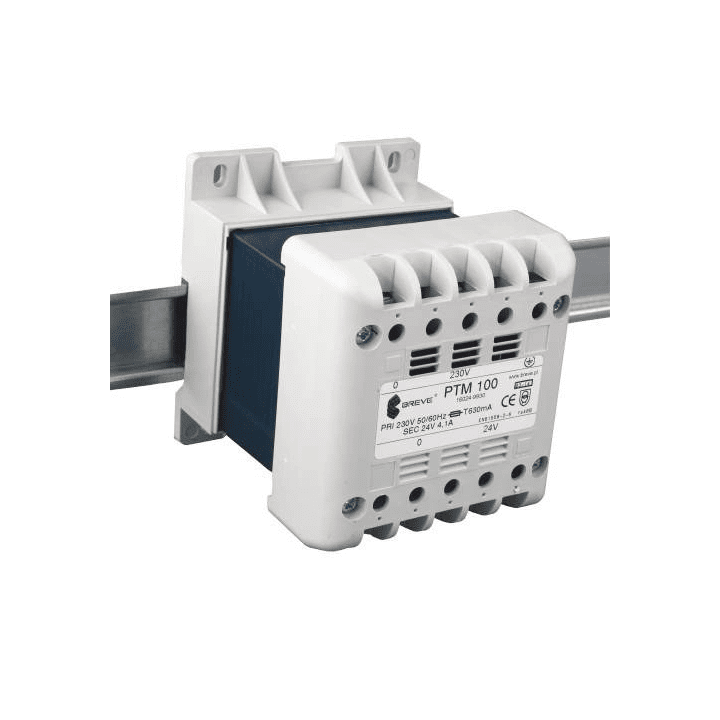 PTM 120, 230 В, 24 В, однофазный трансформатор IP21 для DIN-рейки, корпус TH-35