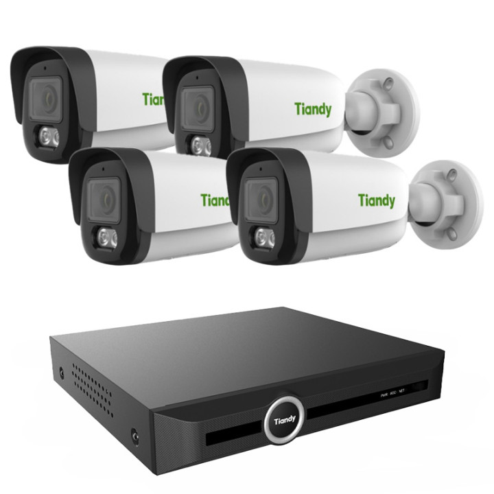 Комплект наблюдения Tiandy 8Mpx, 4 IP-камеры, 20-канальный сетевой видеорегистратор 4K