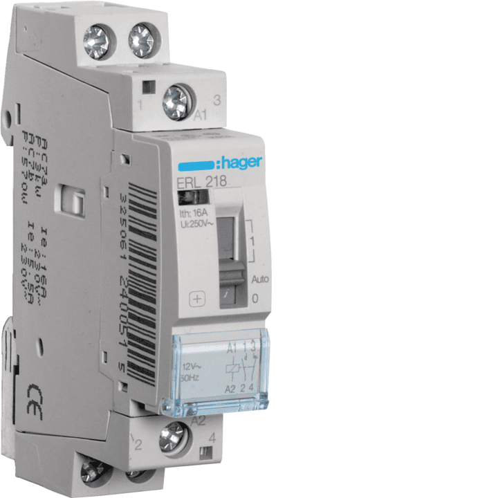 Hager ERL218 Relay Module 16A 1NO+1NC 8/12V