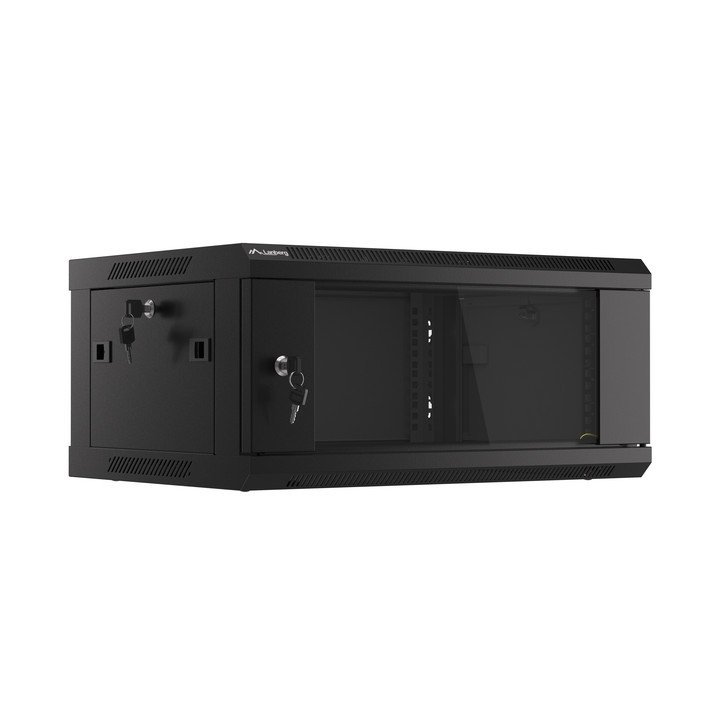 Lanberg 19" 4U Wall-Mount Network Cabinet 600x450 Glass Door Black