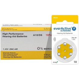 10x setti: everActive Ultrasonic 10 PR70 1.45V sinkki-ilmakuulolaiteparistot 60kpl