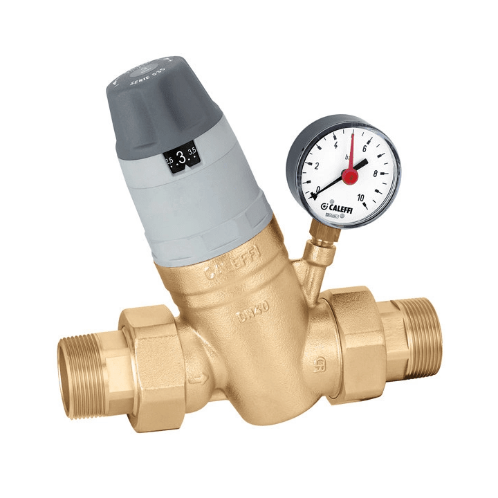 Caleffi 535061 Pressure Regulator with Replaceable Cartridge, Manometer, and Setting Indicator 1"