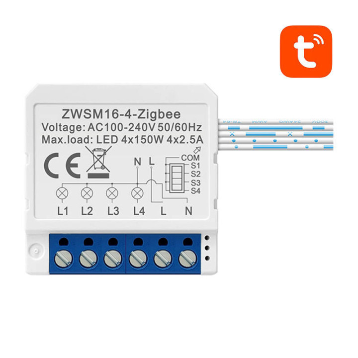 Viedais slēdža modulis ZigBee Avatto ZWSM16-W4 TUYA