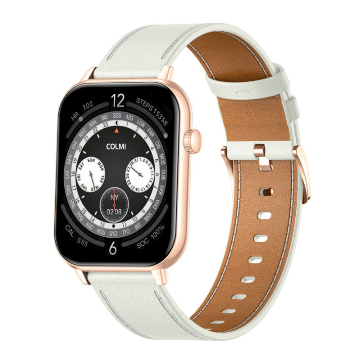 COLMI C28 Smartwatch Gold with White Leather Strap