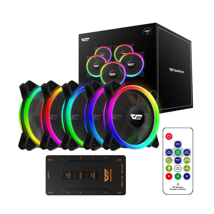 Комплект компьютерных вентиляторов ARGB Darkflash DR12 Pro 5in1 120x120 (черный)