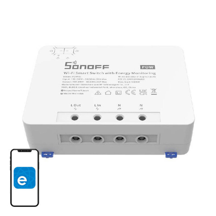 Sonoff POWR3 suure võimsusega (25A / 5500W) WiFi nutirelee lüliti, võimsusmõõturi ja ülekoormuskaitsega