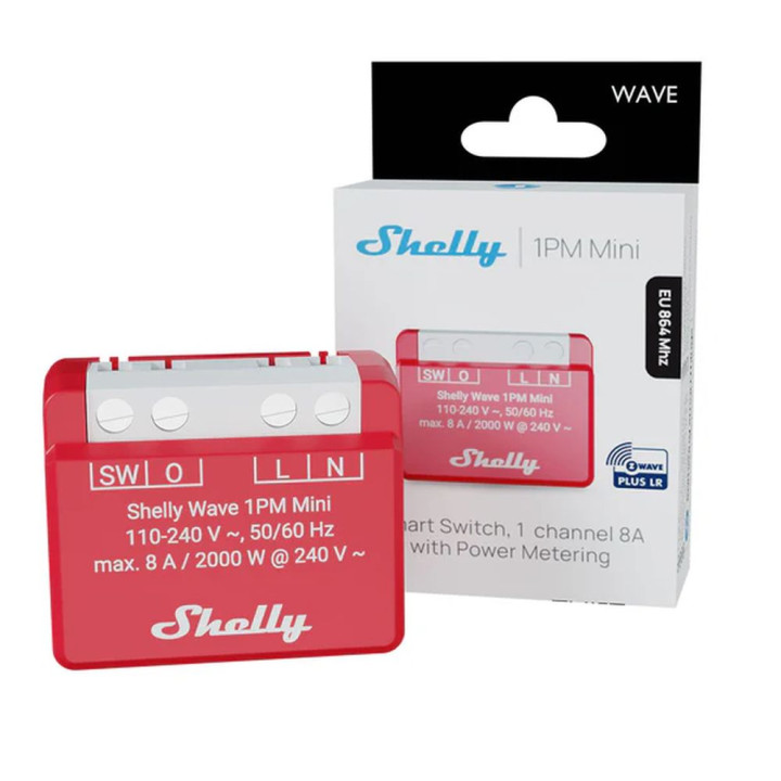 Shelly Wave 1PM MINI LR smart relay with 1-gang, power meter, with Z-Wave protocol