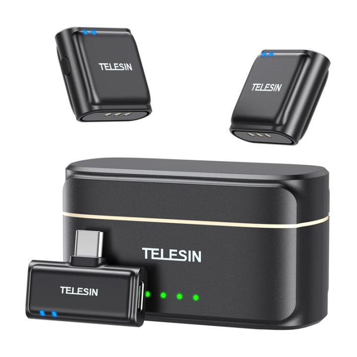 Juhtmeta sidemikrofon TELESIN + toitepank telefonidele (USB-C)