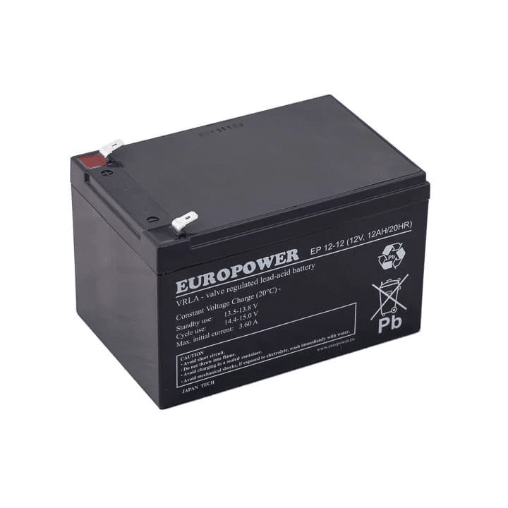 EUROPOWER EP 12-12 – AGM baterija 12 V, 12 Ah, tarnavimo laikas 6–9 metai