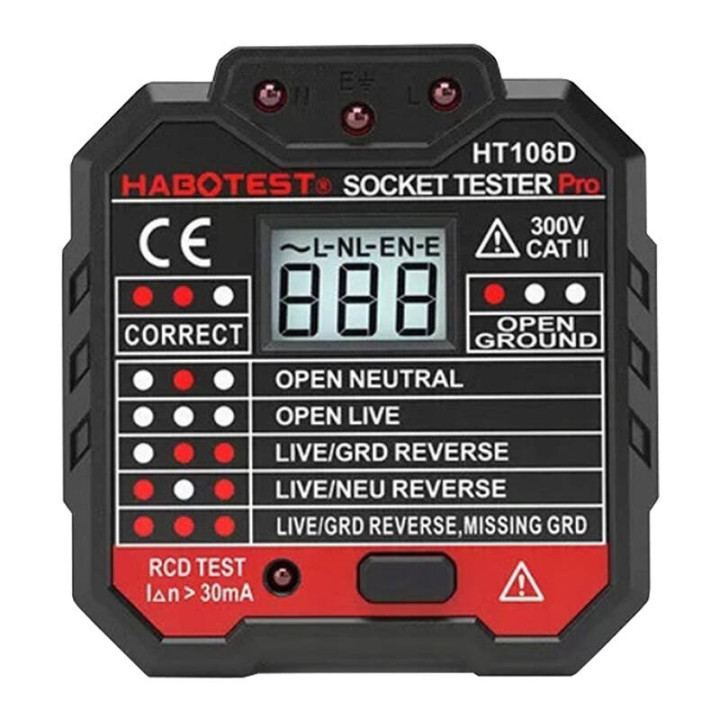Тестер розеток с цифровым дисплеем Habotest HT106D