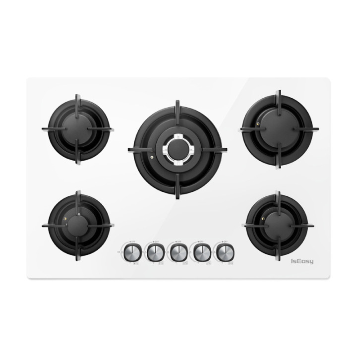 ISEASY MGBG-775 gāzes plīts ar 5 degļiem (balta)