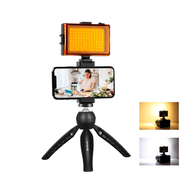 Puluz PKT3131B Live Recording Set: Tripod + LED Lamp + Phone Clip