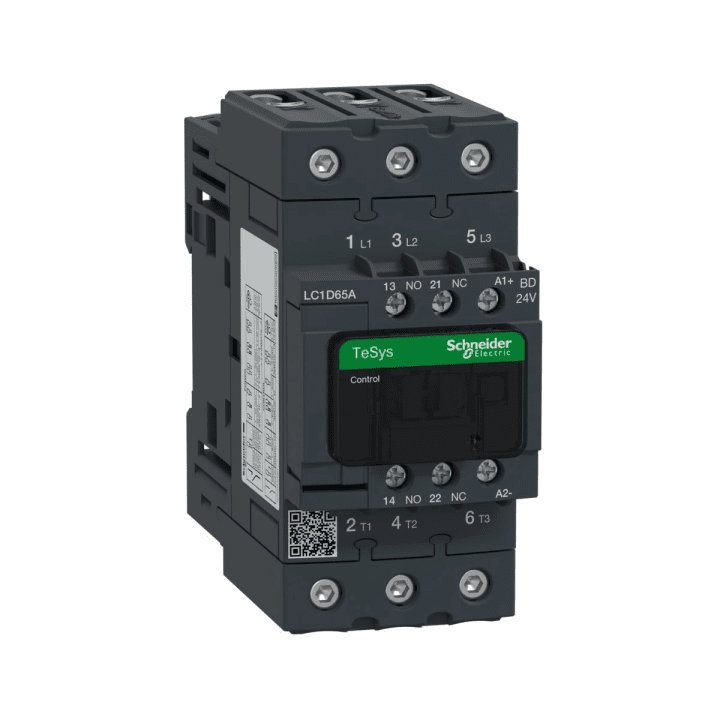 Schneider Electric TeSys D maitinimo kontaktorius 65A 30 kW 3P 1NO 1NC ritė 24 VDC dėžutės gnybtai