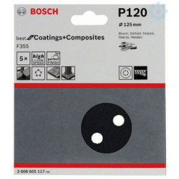 BOSCH 2608605117 Наждачная бумага для камня, 125 мм, зернистость 120, 5 шт.