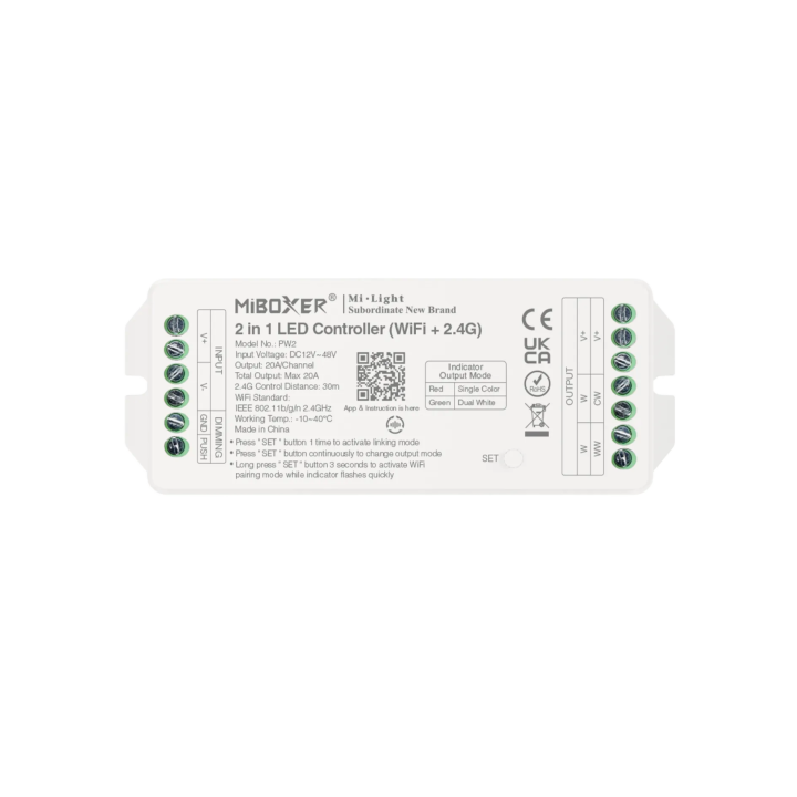 2-in-1 MONO/CCT Controller 12–48V 20A WiFi+2.4G PW2
