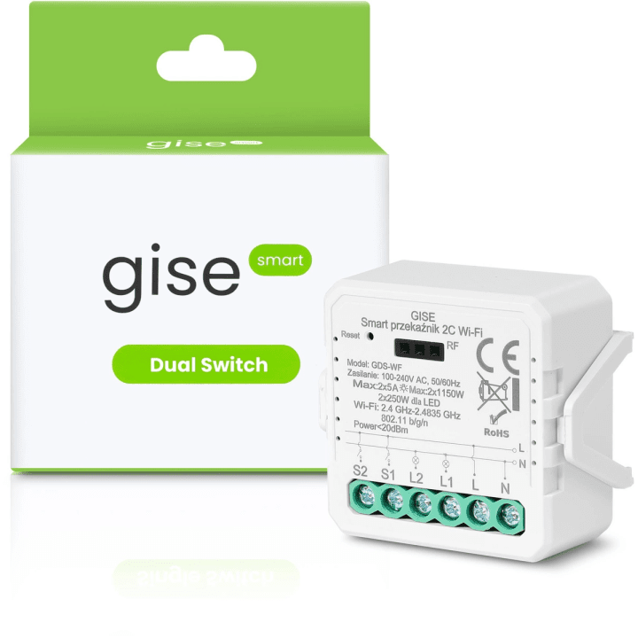 GISE Smart GDS-WF – dvigubas Wi-Fi Tuya relės modulis