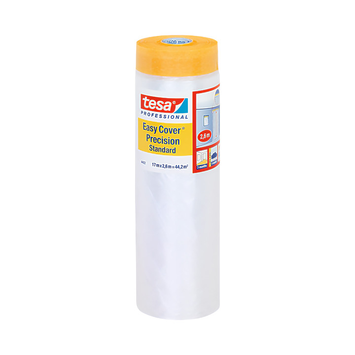 TESA EASY-COVER-PRECISION/STANDARD/17X2600 Защитная пленка с лентой – 17 мм x 26 м, прозрачная, для точной покраски и маскировки