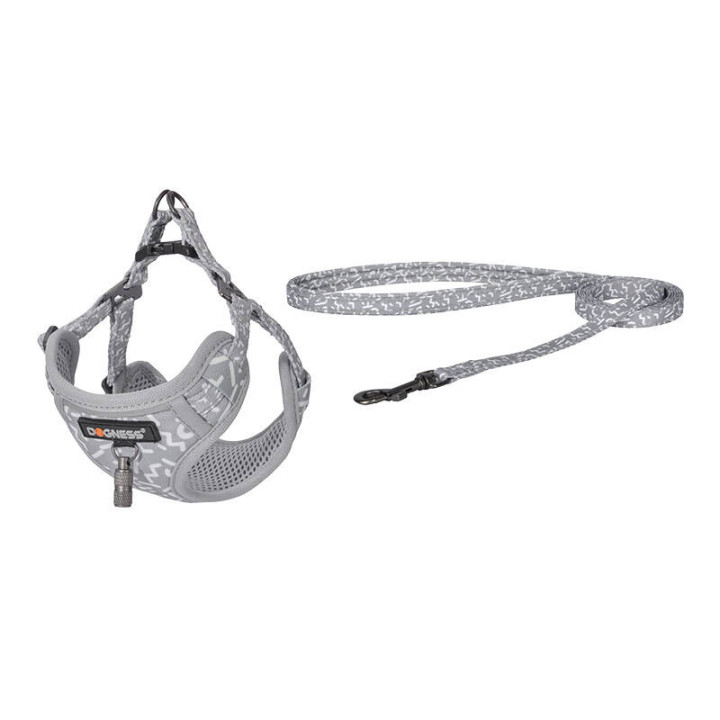Dogness Walking Set Leash 1.5m + Harness for Dog (Light Grey)