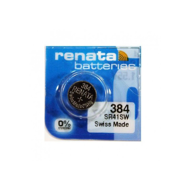 Renata 384 SR41SW Low Drain 1.55V Silver 0% Hg watch battery, made in Switzerland
