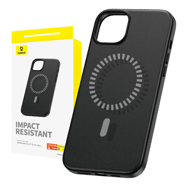 Magnetic Phone Case for iPhone 15 Pro Max Baseus Fauxther Series (Black)