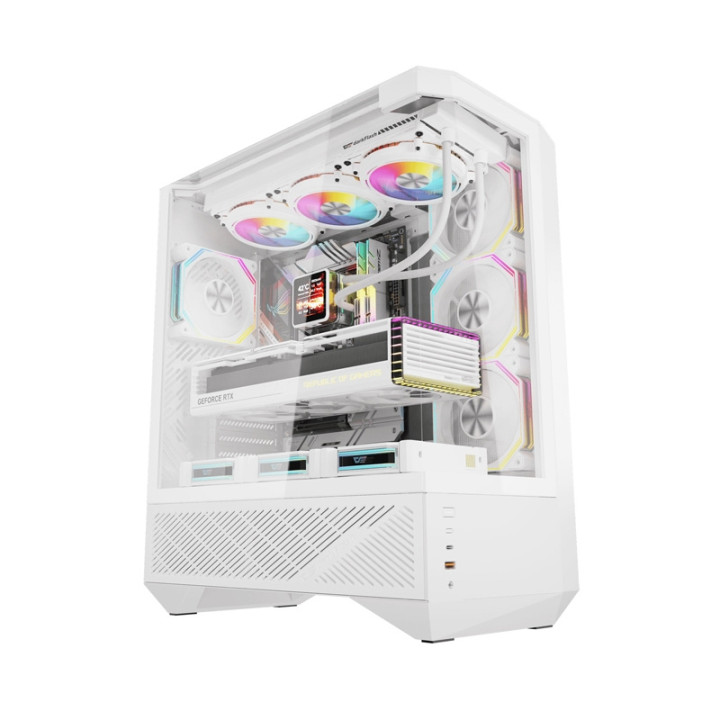 darkFlash DY460 White Computer Case + 4 ARGB Fans