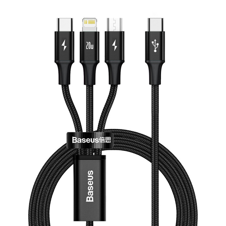 Baseus Rapid Series 3-in-1 Cable USB-C for M+L+T 20W 1.5m Black CAMLT-SC01